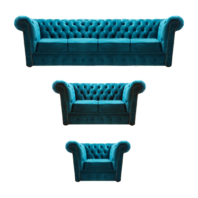 Blo Neit Sofa Set 3tlg Modern Textil Chesterfield Wunnzëmmer Komplett