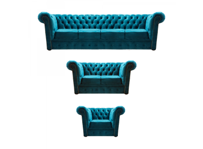 Blo Neit Sofa Set 3tlg Modern Textil Chesterfield Wunnzëmmer Komplett