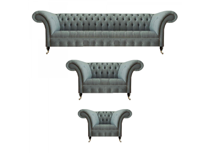 Sofa Garnitur 3-teileg Grau Sofas Luxus Sëtzgelänner Wunnzëmmer Ariichtung Chesterfield