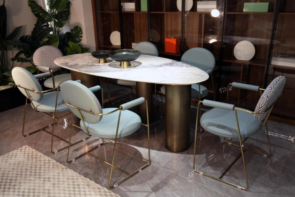 Ovalen Dëscht Iesszëmmer Dëscher Iessdëscher 180x85 Iessdëscher Marmor Optik