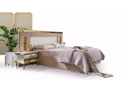 Beige Schlofzëmmer Set Duebelbett 2x Nuetsdëscher Schlofdëscher 3 Deeler
