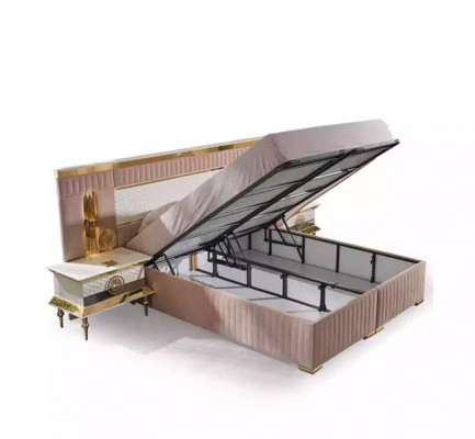 Beige Schlofzëmmer Set Duebelbett 2x Nuetsdëscher Schlofdëscher 3 Deeler