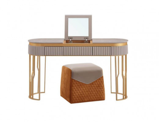 Designer Beigen Toilettendësch, Modernen Holzdësch, Luxus Schlofzëmmer Miwwelen