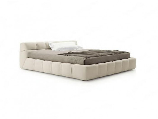 Wäiss beige Bett Schlofzëmmer Better Duebelbetter Schlofbett Textil