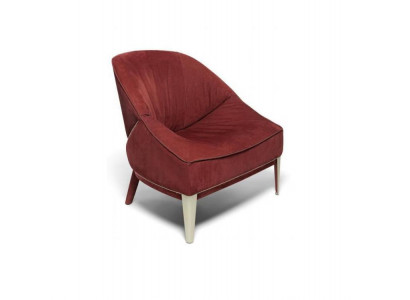 Rouden Designer Fauteuil Holzstillen Stoffsëtz Eenzelstull Wunnzëmmer Miwwelen