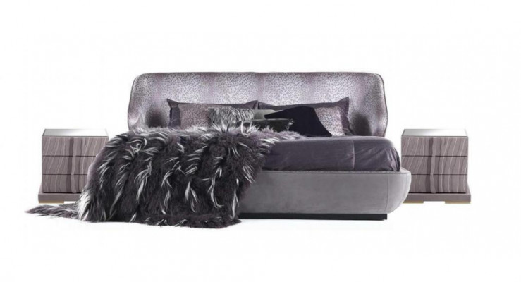 Graut Schlofzëmmer Set Bett 2x Nuetsdëscher Designer Duebelbett Holz 3tlg
