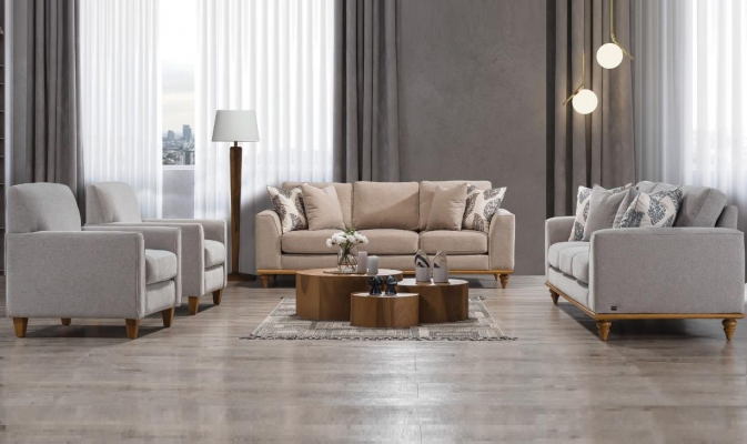 Wunnzëmmer Set 4-Stéck 2x Sofa Dräisëtzer Design 2x Sessell Modern Nei Miwwelen