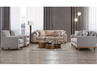 Wunnzëmmer Set 4-Stéck 2x Sofa Dräisëtzer Design 2x Sessell Modern Nei Miwwelen