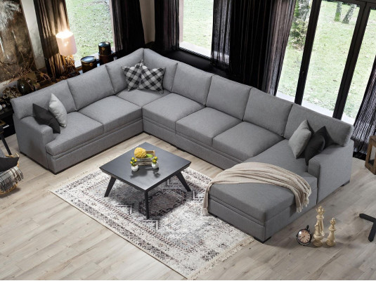 Modernen Design Miwwel Sofa U-Form Gri Ecksofa Wunnzëmmer Ariichtung Nei
