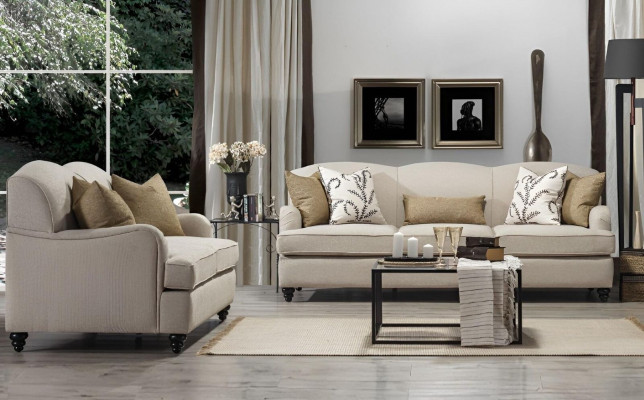 Wunnzëmmer Sofagarnitur Zwëschesëtzer mat Dräisëtzer Luxus Sofa Design Ariichtung