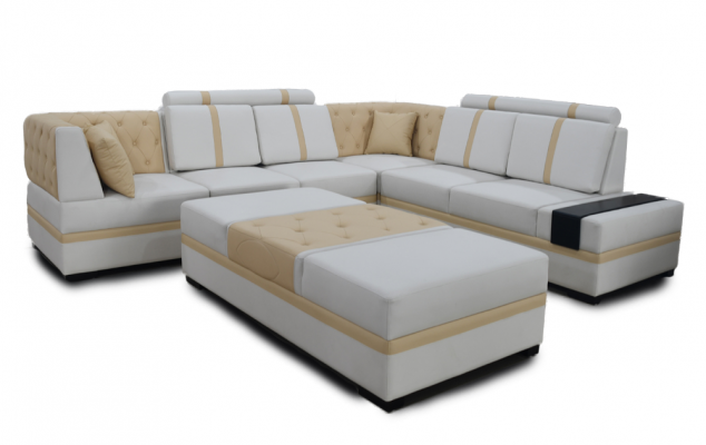 Designer Sofa Luxus Eckcouch mat Hocker Polster Garnitur Wunnzëmmer L-Form