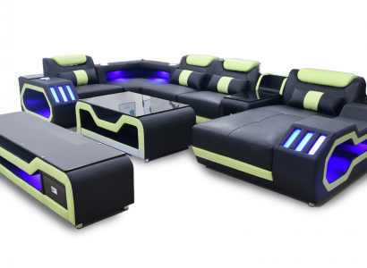 Wunnzëmmer Set U-Form Ecksofa Couchtisch an TV-Stänn Modern Neit