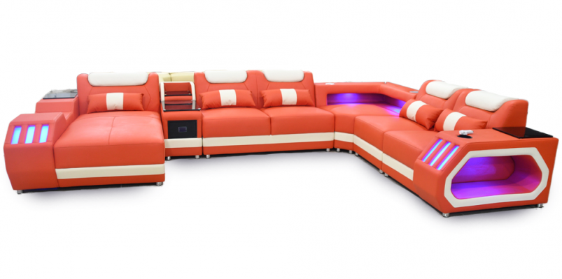 Ecksofa U-Form Orange Wunnlandschaft Canapé Polster Eckgarnitur Sofa Modern