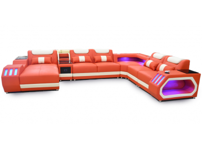 Ecksofa U-Form Orange Wunnlandschaft Canapé Polster Eckgarnitur Sofa Modern