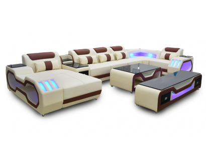 Eckcanapé U-Form beige Wunnlandschaft Canapé Polster Eckgarnitur Sofa Modern Sofas