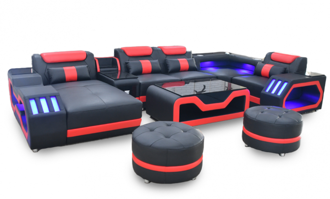 Multifunktionale Canapé Couch Wunnlandschaft Couchen Polstersofa LED Beliichtung