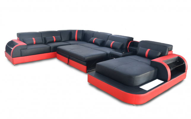 Multifunktion Sofa Canapé Wunnlandschaft Couchen Polster Sofas LED Bettfunktioun