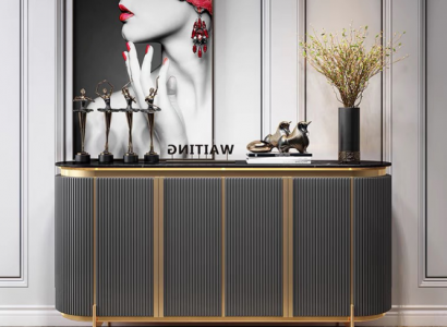 Anrichte Sideboard Luxus Designer Holz Regal Schaf Möbel Grau Kommode