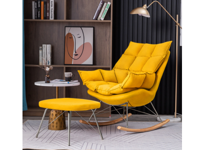 Sesselle mat Hocker Design Luxus Textil Sëtz Garnitur Wunnzëmmer Giel