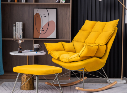 Sesselle mat Hocker Design Luxus Textil Sëtz Garnitur Wunnzëmmer Giel