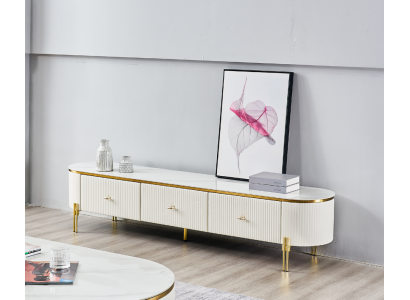 TV Ständer RTV Lowboard Wäiss Modern Wunnzëmmer Sideboard Holz Nei