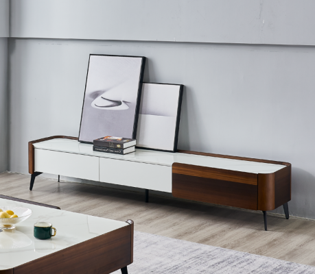 TV-Ständer RTV Lowboard Wäiss Dësch Holz Modern Wunnzëmmer Sideboard
