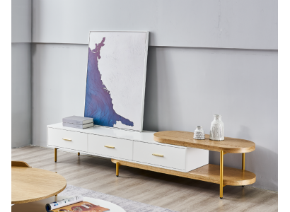 RTV Lowboard Schiefen Regaler Kommode Dësch Wunnzëmmer Holz Design
