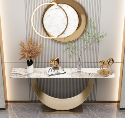 Konsolendësch Wunnzëmmer Säitentësch Modernen Design Miwwelen Holz Gold Nei