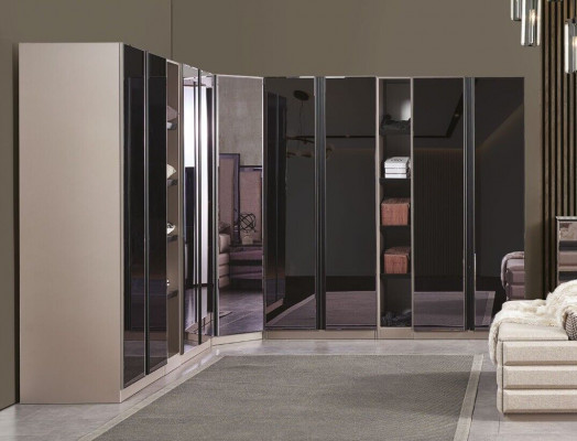 Begehbar Kleederschaaf konfiguréieren Schlofkummer Schaf Loft Miwwelen Eckschaf
