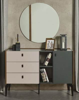 Design Schlofzëmmer Komplett Set Kommode mat Spigel 2tlg Set Holz Nei
