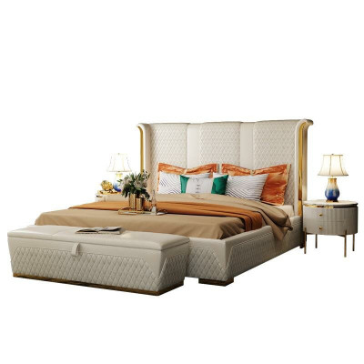 Duebelbett Klassesch Bett Designer Polster Better Gestell Textil Lieder Wäiss