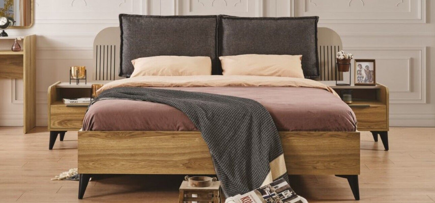 Luxus-Schlofzëmmer-Set komplett Designer Bett 2x Nuetsdëscher 3 teileg nei