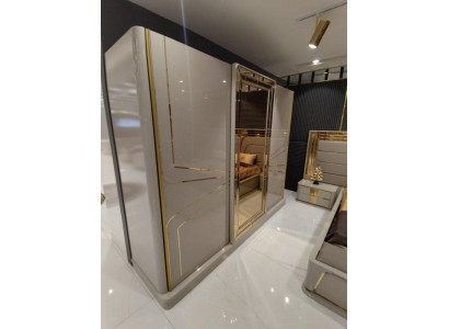Moderne Kleederschaf Luxus Schaf Holz Schiefer Glas Héichglanz Schlofzëmmer