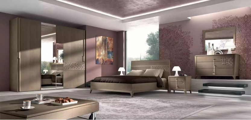 Schlofkummer Bett 2x Nuetsdësch Design 6tlg. Komplett Set brong 6tlg
