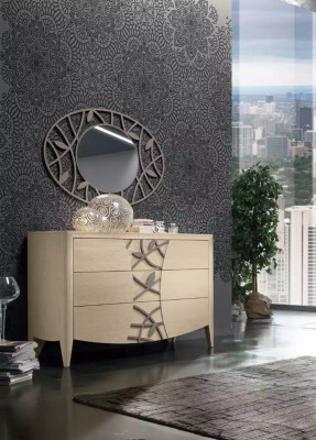Schlofkummer Kommod Spigel Säitstéck Kommoden Holz modern Design Luxus