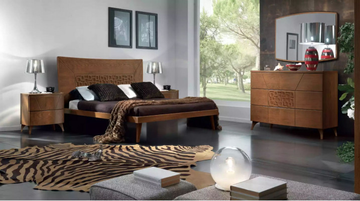 Schlofzëmmer Set Bett 2x Nuetsdëscher Design Luxus Better brong 3tlg.