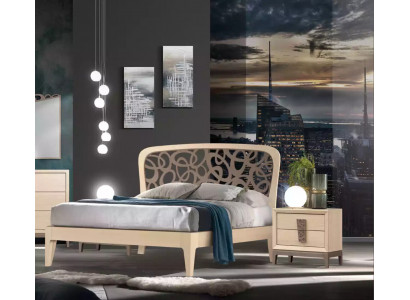Schlofzëmmer Set Bett 2x Nuetsdësch Design Miwwelen nei 3tlg Modern Holz