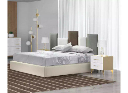 Schlofzëmmer Set Bett 2x Nuetsschrëffche Holz wäiss komplett Modern 3tlg