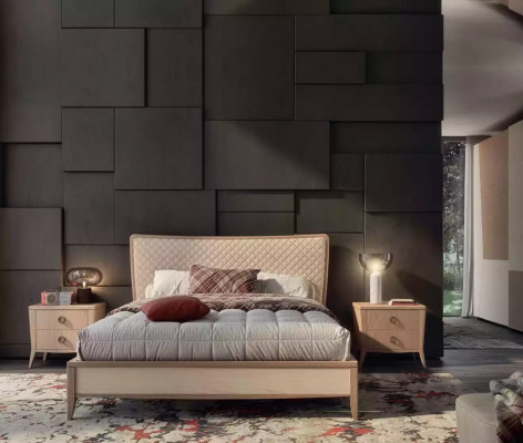 Schlofzëmmer Set Bett 2x Nuetsdëscher Design Luxus nei 3tlg Modern Holz