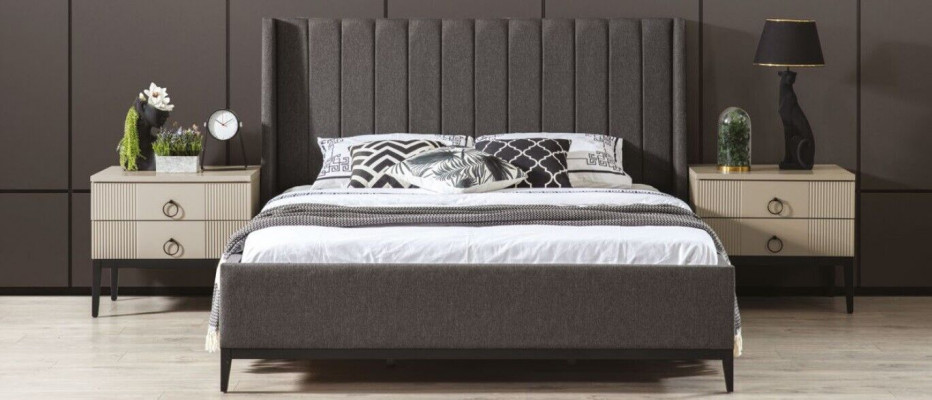 Schlofzëmmer Set Bett 2x Nuetsmiwwelen Kleederschaf modern Miwwelen 4stéckeg