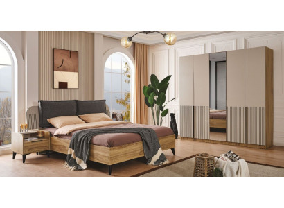 Schlofzëmmer Set Design Modern Luxus Bett 2x Nuetsdëscher Schaf 4stëck Nei