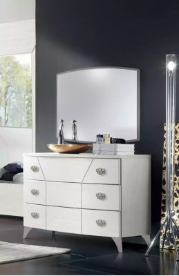 Schlofzëmmer Set Kommode Spigel Luxus Komplett wäiss Sideboard 2 Stéck