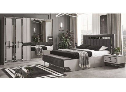 Schlofzëmmer Set Komplett Bett 2x Nuetsdëscher Kleederschaf Luxus Miwwelen