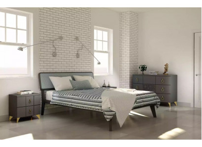 Schlofkummer Set Luxusbett 2x Nuetsdëscher Design gro 3tlg Kommode