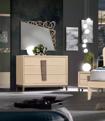 Schlofzëmmer Set Luxus Kommode Spigel Design Miwwelen beige 3tlg Holz
