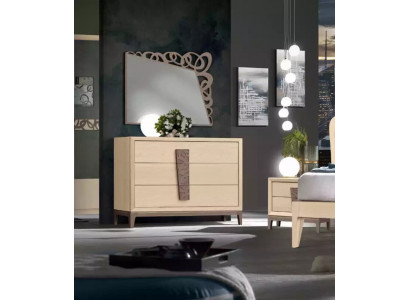 Schlofzëmmer Set Luxus Kommode Spigel Design Miwwelen beige 3tlg Holz