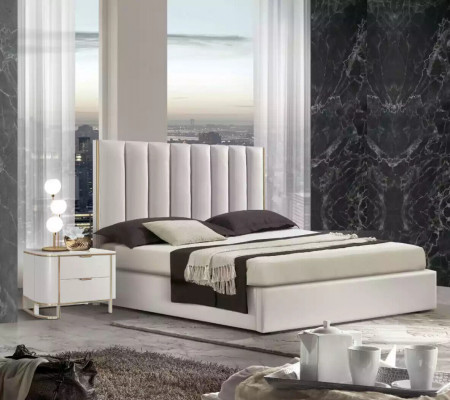 Schlofkummer Set Luxus Bett 2x Nuetsdëscher Design nei wäiss 3tlg Modern