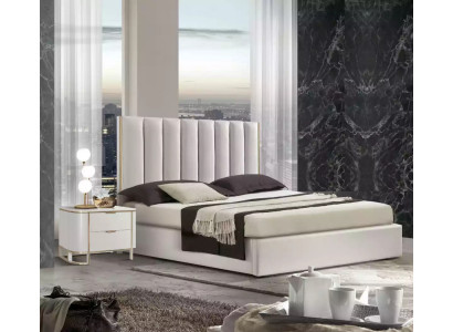 Schlofkummer Set Luxus Bett 2x Nuetsdëscher Design nei wäiss 3tlg Modern