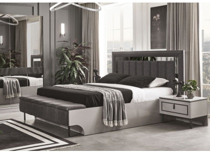 Schlofzëmmer Set Modern Bett an 2x Nuetsdëscher Luxus Komplett Sets 3tlg