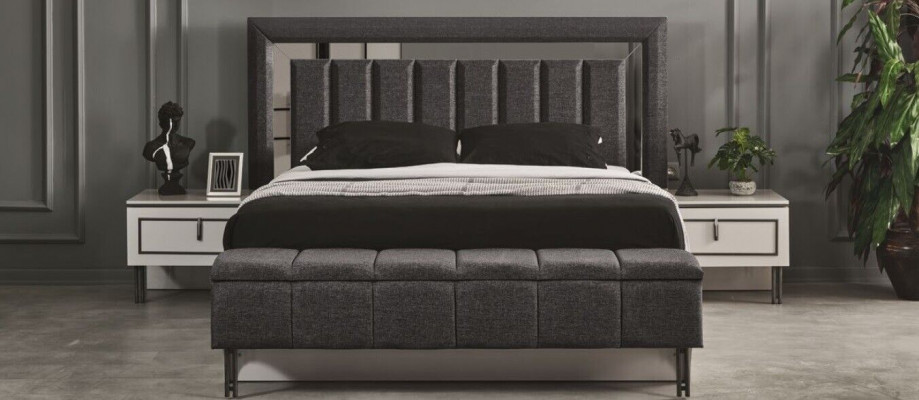 Schlofzëmmer Set Modern Bett an 2x Nuetsdëscher Luxus Komplett Sets 3tlg
